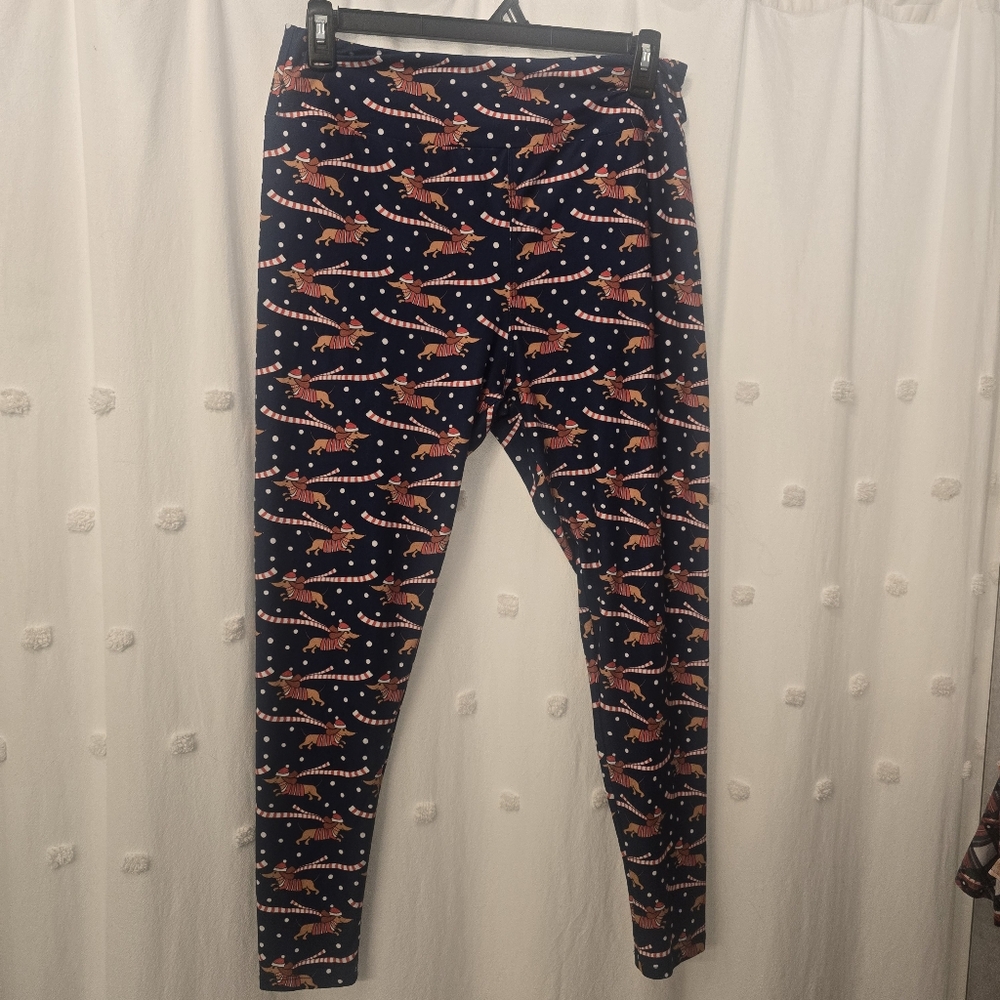 Charlie's Project Women's Leggings Tc Fits Size 14-22 Weiner Dogs Winter/xmas